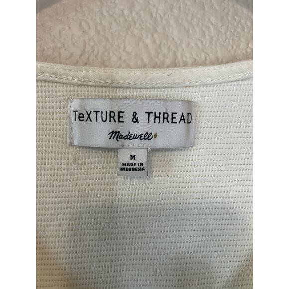 Texture & Thread Madewell Cream Ribbed V Neck Long Sleeve Tie Front Cotton Top M - Picture 3 of 10